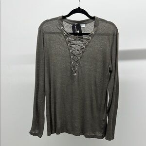 IRO Taupe Lace-Up Long Sleeve Top